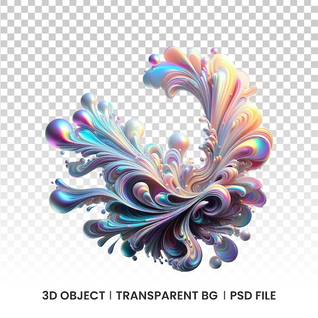 3d metallic iridescent fluid abstract holographic shape