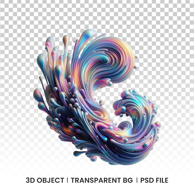 3d metallic iridescent fluid abstract holographic shape