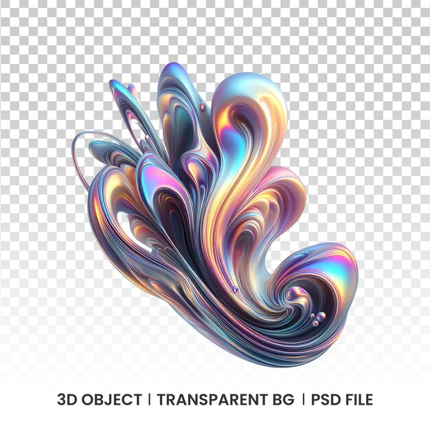 3d metallic iridescent fluid abstract holographic shape