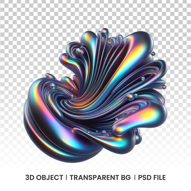 3d metallic iridescent fluid abstract holographic shape