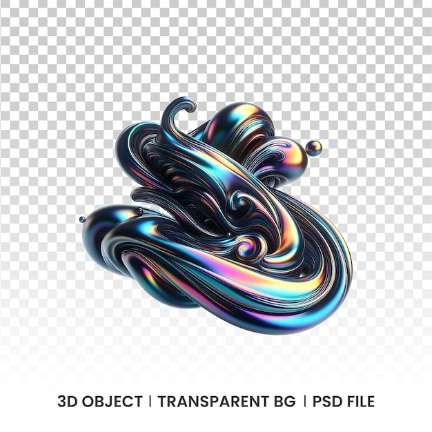 3d metallic iridescent fluid abstract holographic shape