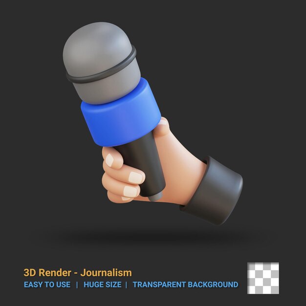 3d Microphone and Hand icon illustration with transparent background