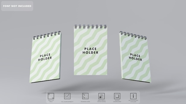 3d mini notebook mockup rendering isolated