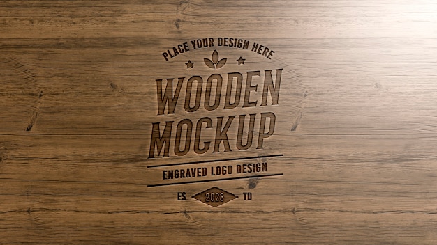 3d mock-up wooden logo effect