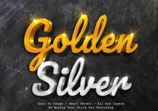 3d mockup gold and silver text style