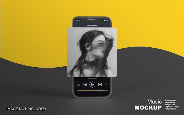 PSD 3d mockup music player design on smartphone for social media post