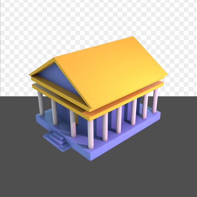 A 3d model of a building with columns and a roof that says'house '