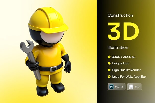 PSD a 3d model of a lego man with a hard hat on