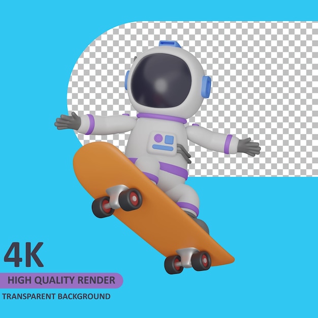 3d model rendering child astronaut is skateboarding