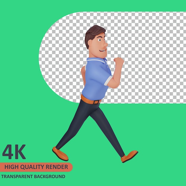 3d model rendering man cartoon character is walking with enthusiasm