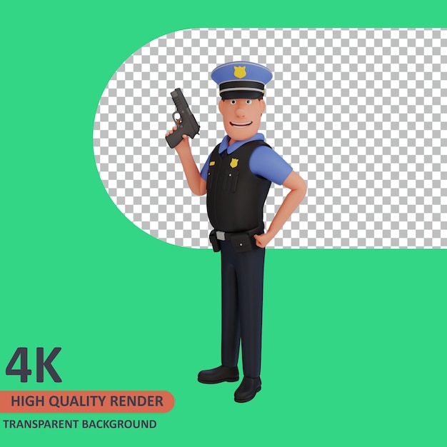 3d model rendering policeman cartoon character carrying a gun