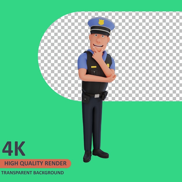 3d model rendering policeman cartoon character was thinking