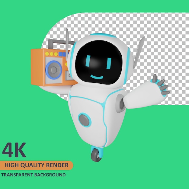 3d model rendering the robot is carrying the boombox