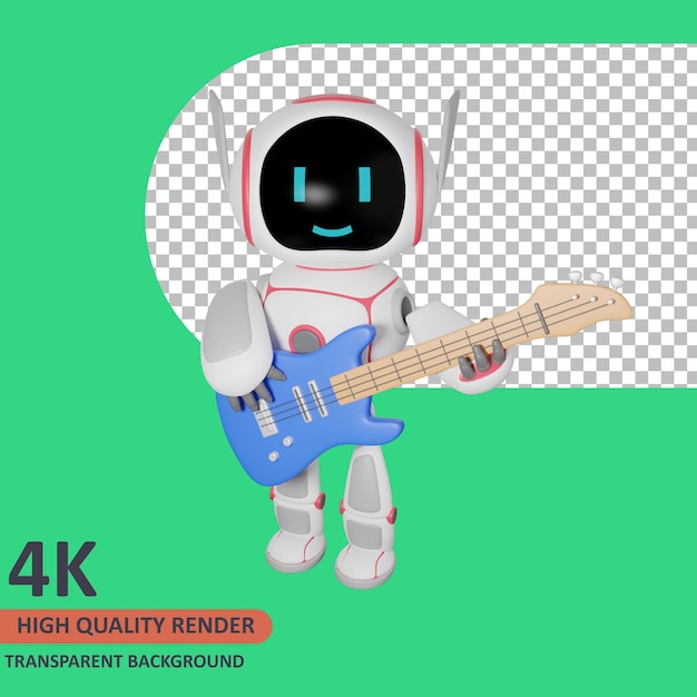 3d model rendering robot playing guitar