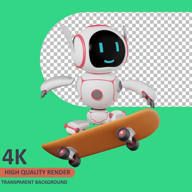 3d model rendering robot playing skateboard