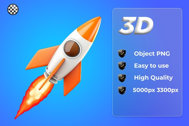 PSD 3d model of a rocket illustration with white orange