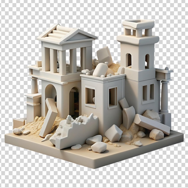 A 3D model of a ruined building on transparent background