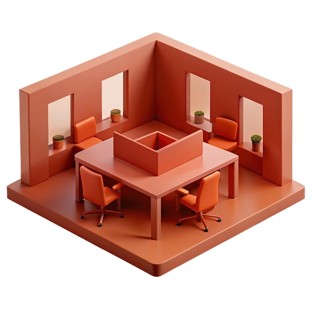 a 3d model of a table with chairs and a table with a chair in front of it