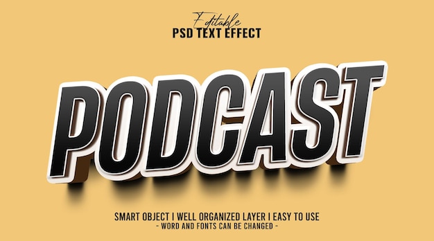 3d modern podcast editable text effect template