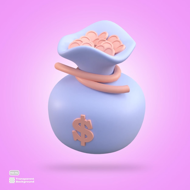 3D money bag icon render