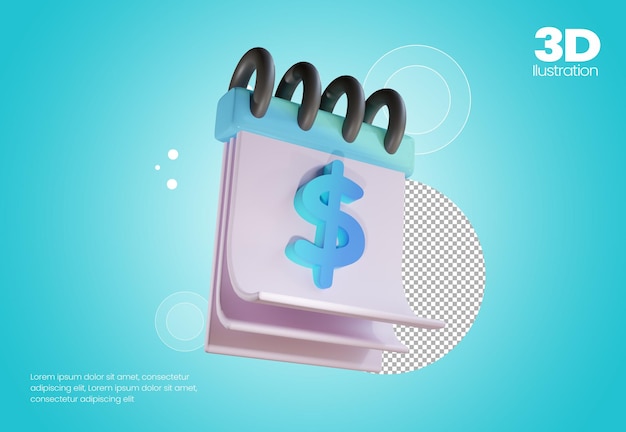 3d money calendar icon illustration