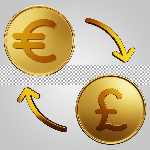 3d money exchange euro pound with transparent background