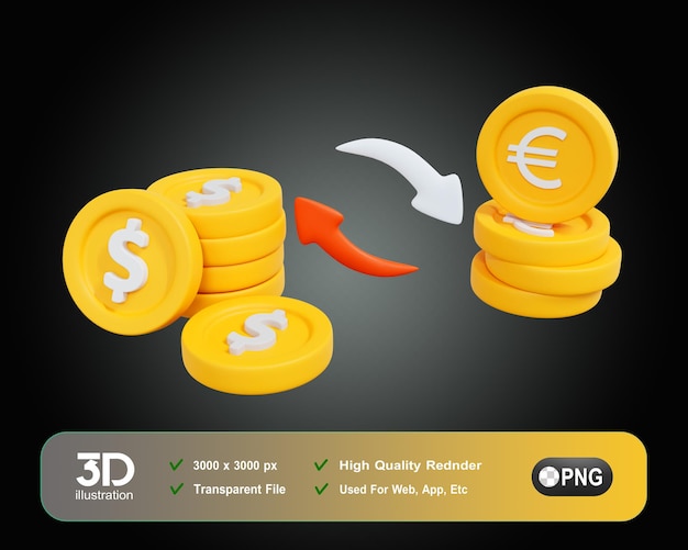 3D money exchange Orange Finance 3D Icon Illustrations