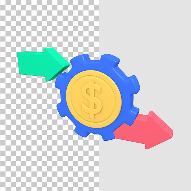 3d money income and spending icon concept