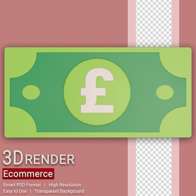 3D money pound illustration isolated transparent background