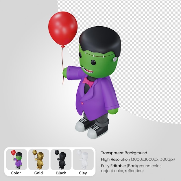 3d monster with baloon