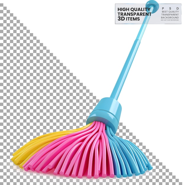 PSD 3d mop icon a colorful 3d mop icon representing floor cleaning on transparent background