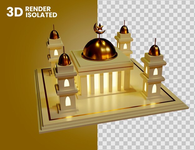 PSD 3d mosque at night with lamp light icon isolated