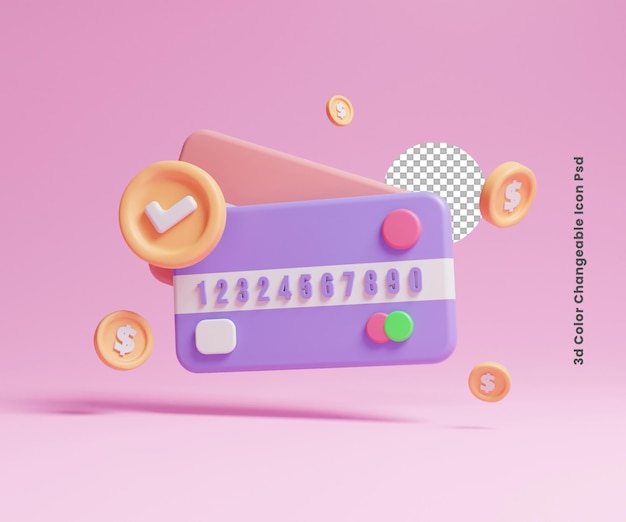 3d Multiple Credit card payment system UI icon or 3d debit card ui icon