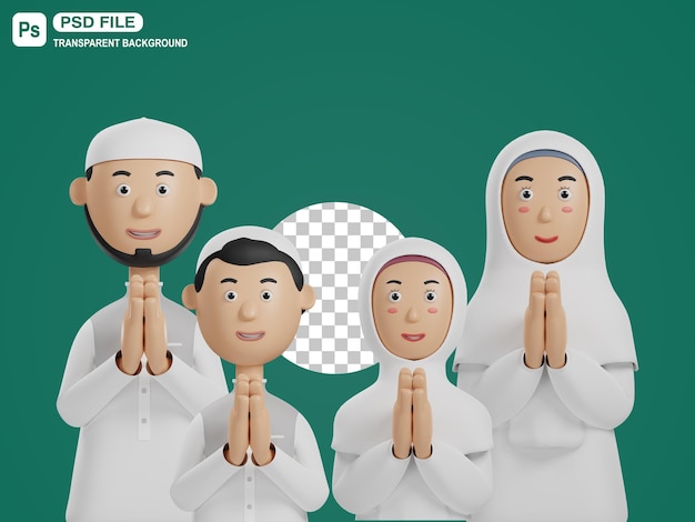 3D Muslim Family Greeting Pose Illustration