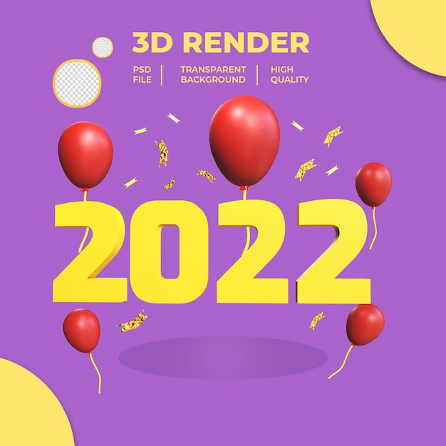 3d New year 2022 with balloon