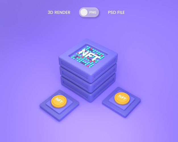 3D NFT non fungible token blockchain technology crypto art concept