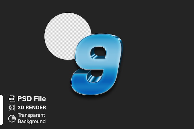 PSD 3d nine number 9 bright blue gradient isolated on transparent background