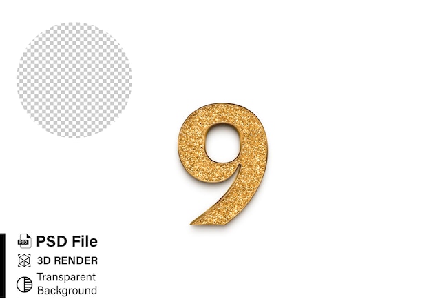 PSD 3d nine number 9 glitter color isolated on transparent background