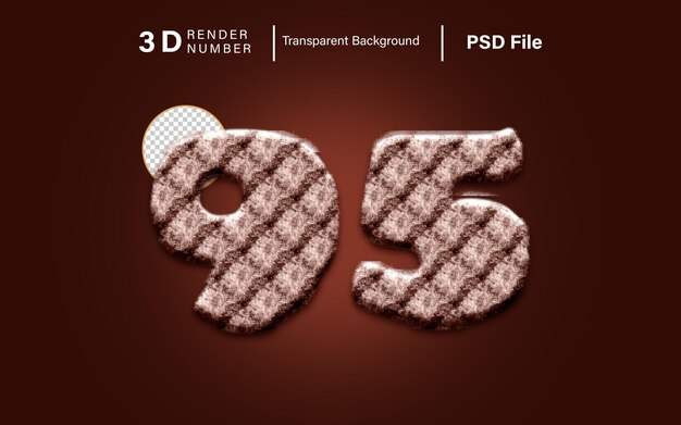 PSD 3d ninety five number 95 fur color isolated on transparent background