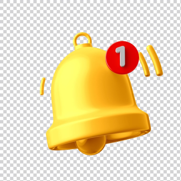 3d notification bell icon set isolated on transparent background 3d render yellow ringing bell