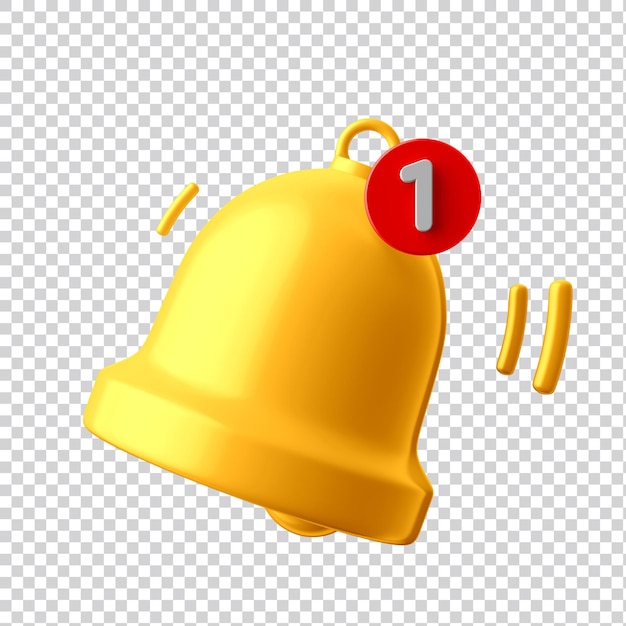 3d notification bell icon set isolated on transparent background 3d render yellow ringing bell