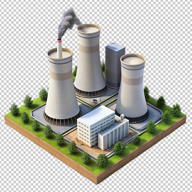 3d nuclear power plant on transparent background