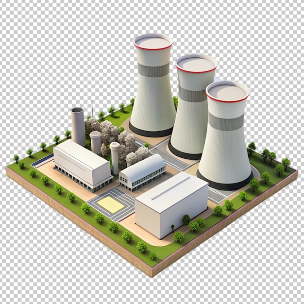 PSD 3d nuclear power plant on transparent background