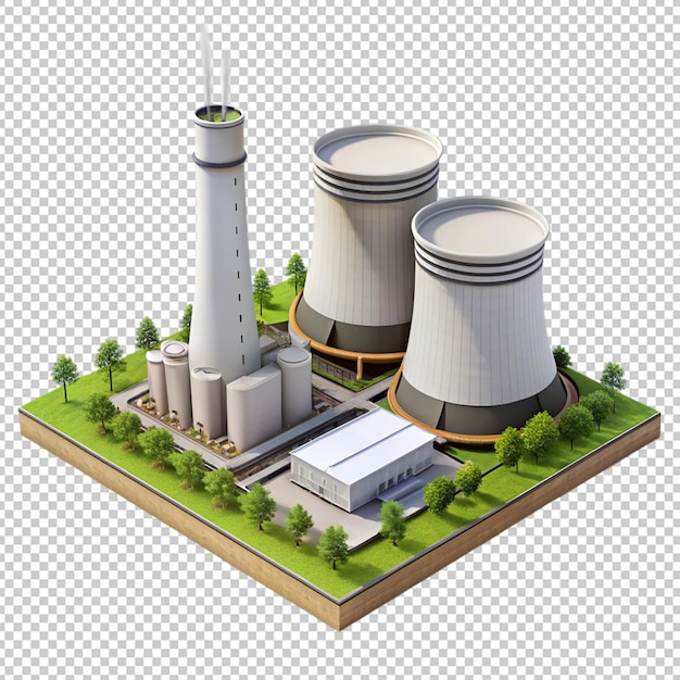 3d nuclear power plant on transparent background