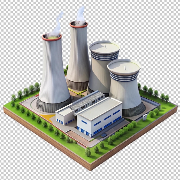 PSD 3d nuclear power plant on transparent background