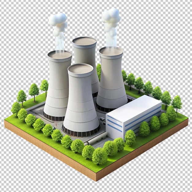 PSD 3d nuclear power plant on transparent background