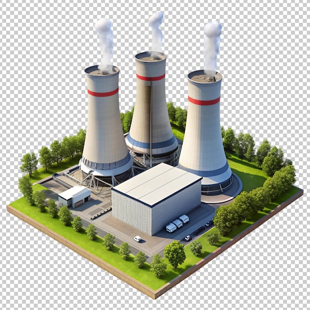 3d nuclear power plant on transparent background