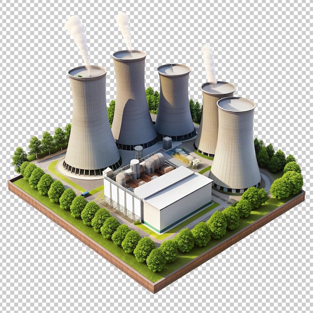 3d nuclear power plant on transparent background