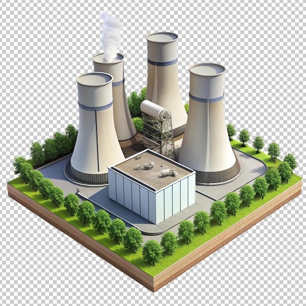 3d nuclear power plant on transparent background