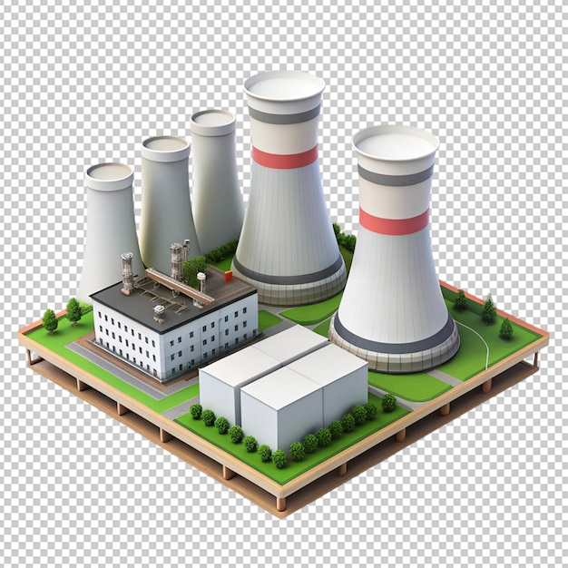 PSD 3d nuclear power plant on transparent background